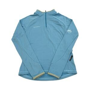 Mammut Womens Moench Pullover Base Layer Size M Light Blue 1/4 Zip Polartec